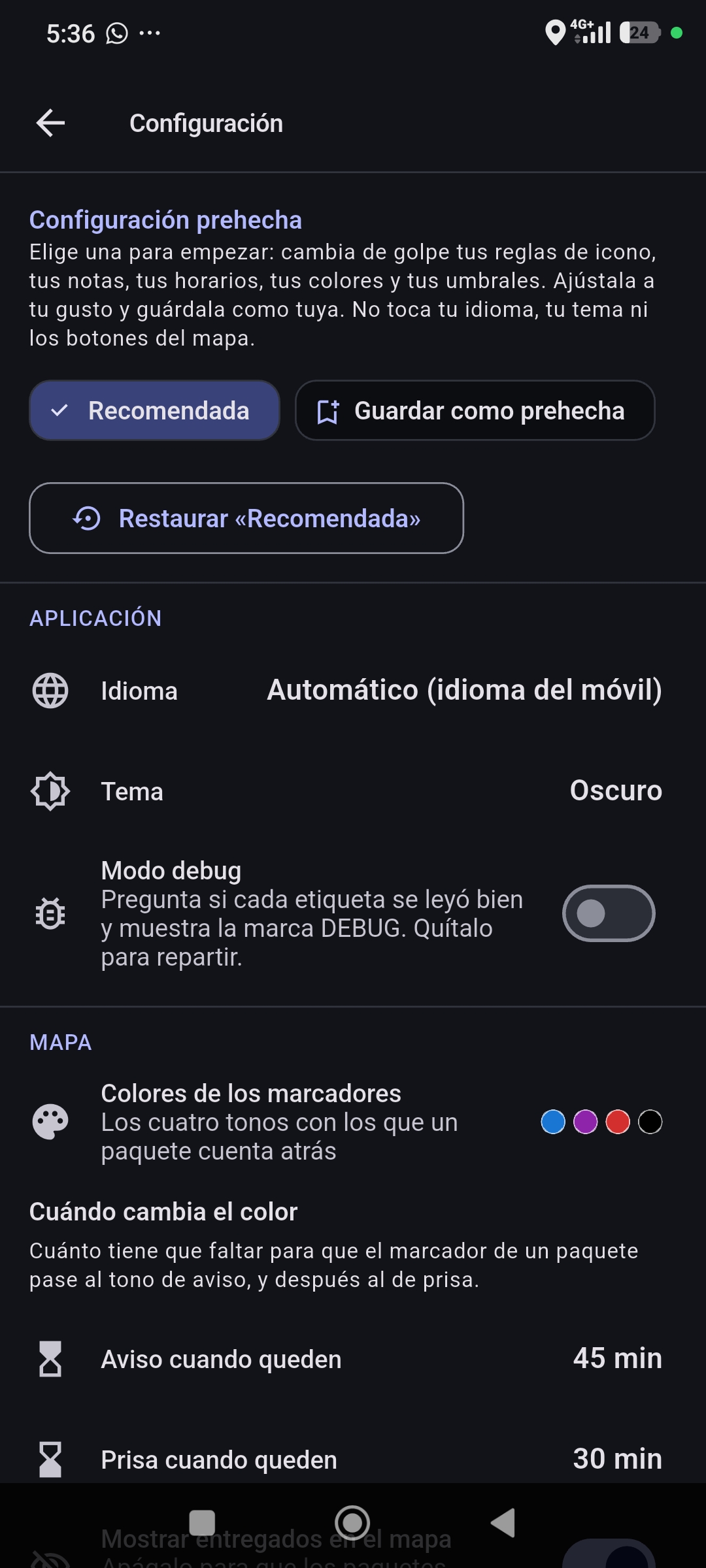 Ajustes generales de la aplicación