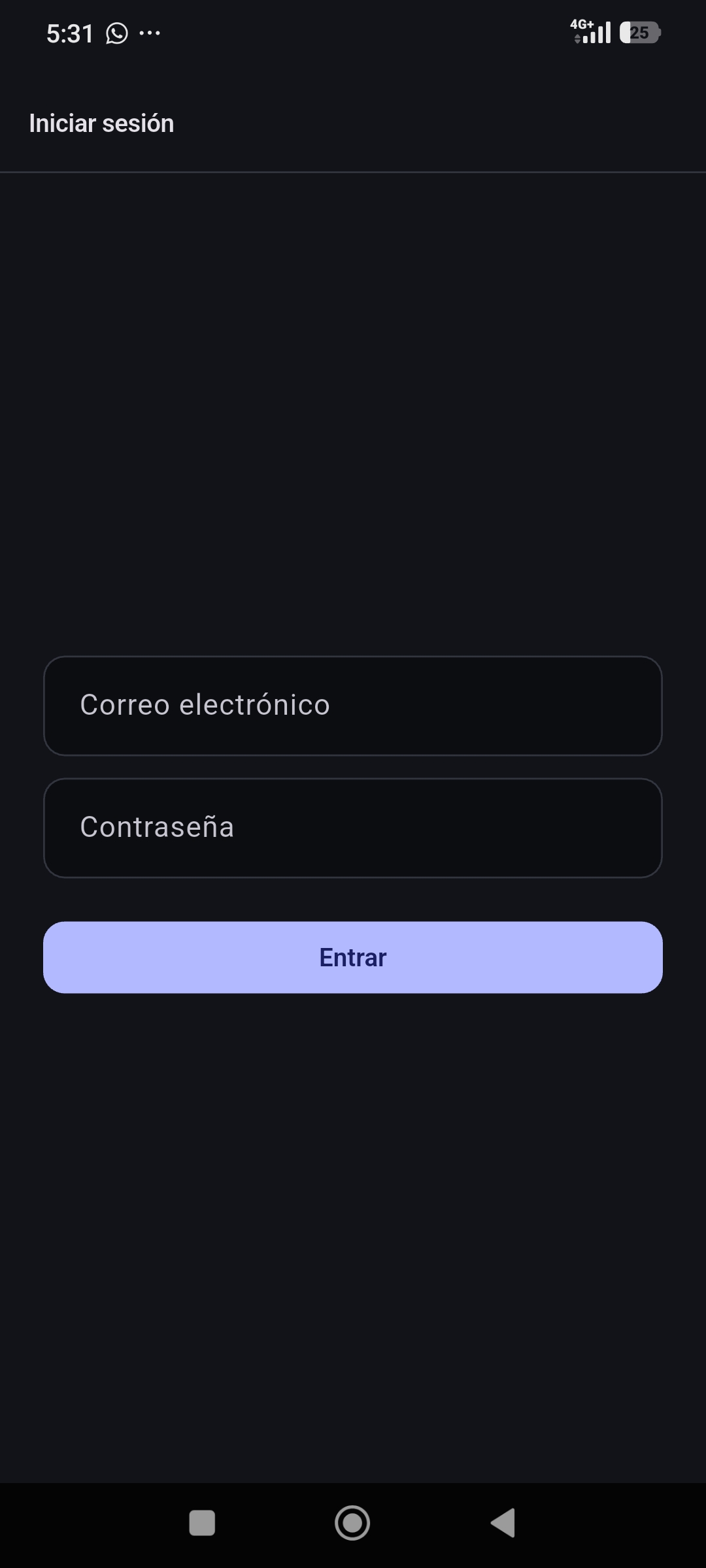 Pantalla de acceso con cuenta y licencia