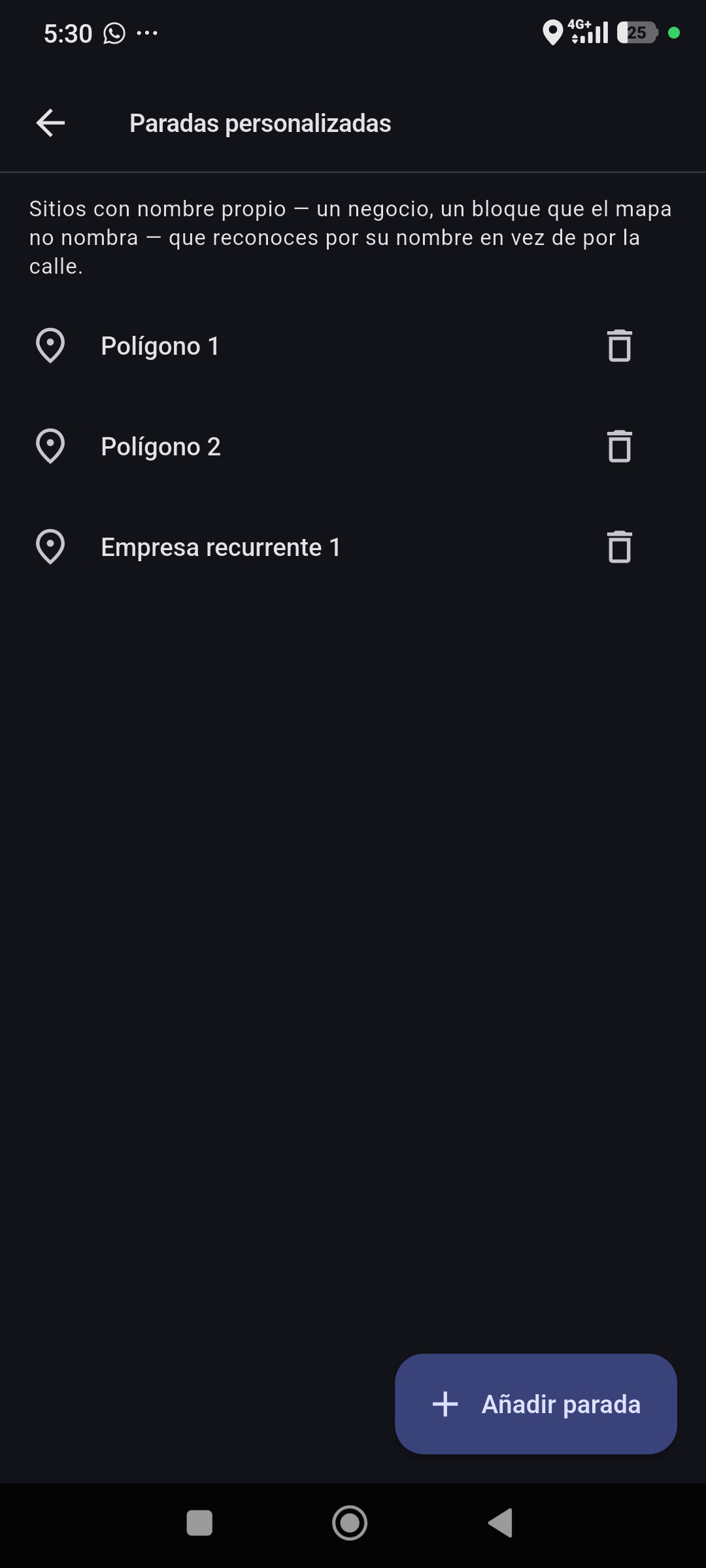 Lista de paradas personalizadas